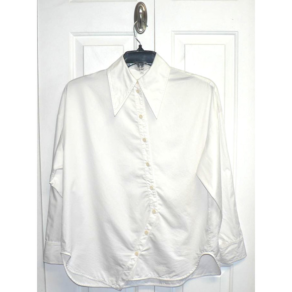Tibi Womens Eco Poplin Button Front Collared Asymmetrical Shirt in White XS $395 - Picture 3 of 5